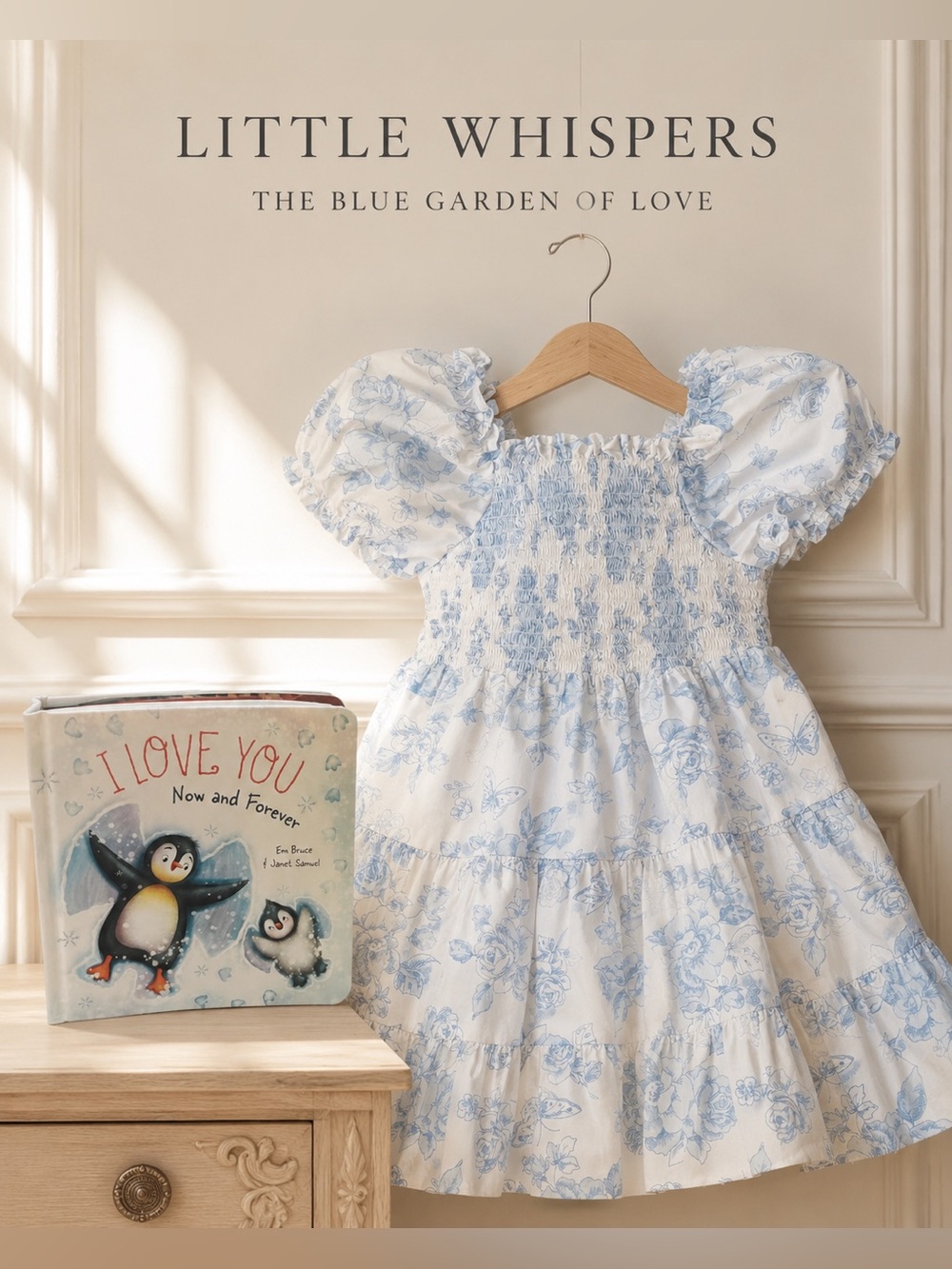 Bonnie Jean Girls 2T Blue Floral Dress Book Gift Box